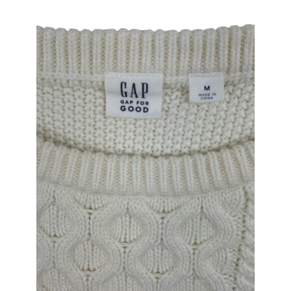 GAP Sweater Womens Cream Cable Knit Crew Neck Fishermans Chunky Preppy Medium - Picture 3 of 9